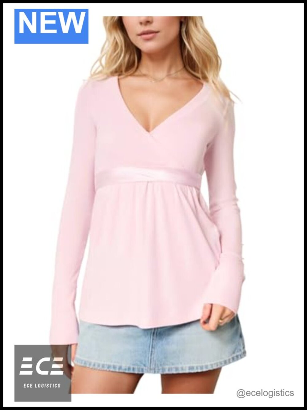 Women's Long Sleeve Wrap V Neck Babydoll Top Flowy Hem Fall Tunic Top